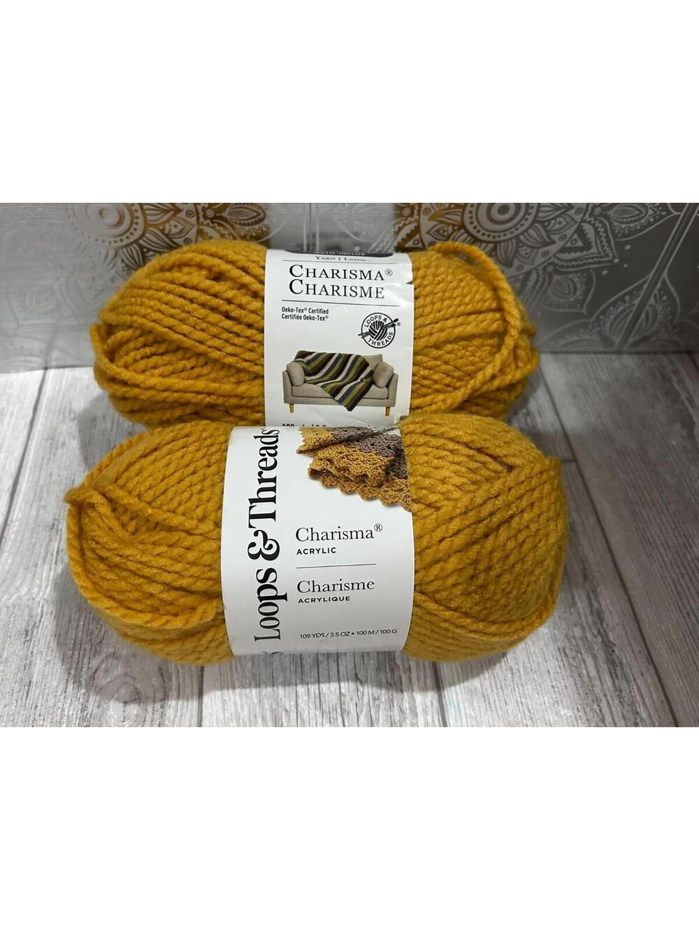 Lot of 2 Charisma Yarn Skein in Yellow Acrylic 109yds 3.5oz by Loops & Threads